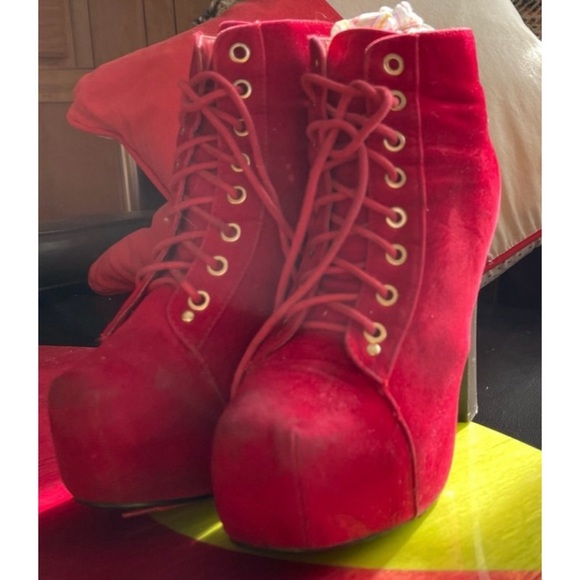 Cardi B Style Red Suede Stilleto Platform Heels Size 7 - Picture 13 of 16